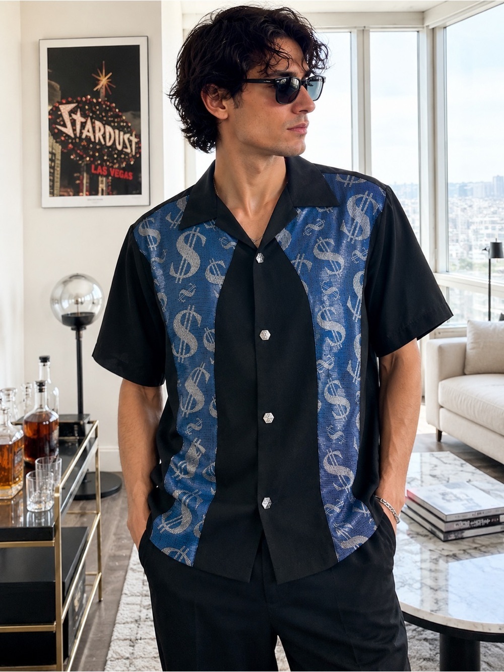Vintage Casino Wear Y2K Casino Bowling Shirt Dice Buttons Vegas Lounge Poker